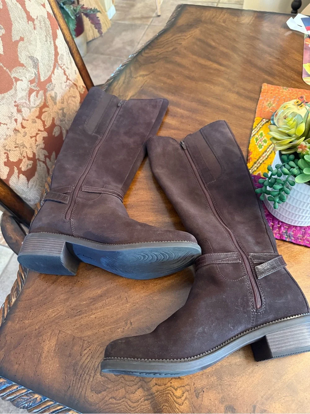 New Women's Brown Suede Knee-High Boots with Buckle by Clark’s